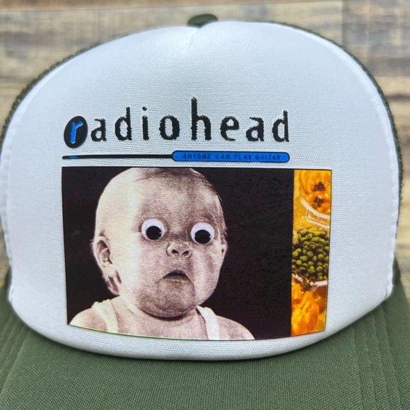 Radiohead Mens Trucker Hat Olive Snapback Pablo Honey 90s Rock Grunge Album Cap - Picture 3 of 8